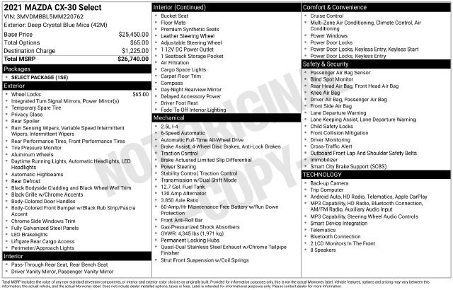 Certified 2021 MAZDA CX-30 AWD 2.5 S w/ Select Package image 34