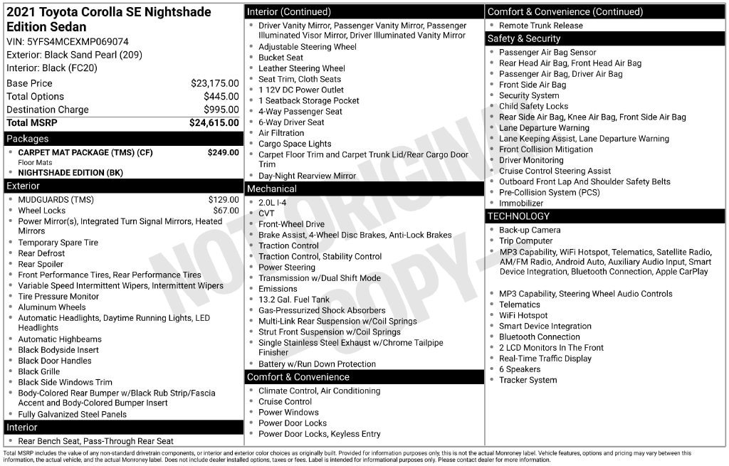 Used 2021 Toyota Corolla SE w/ Carpet Mat Package (TMS) FWD image 6