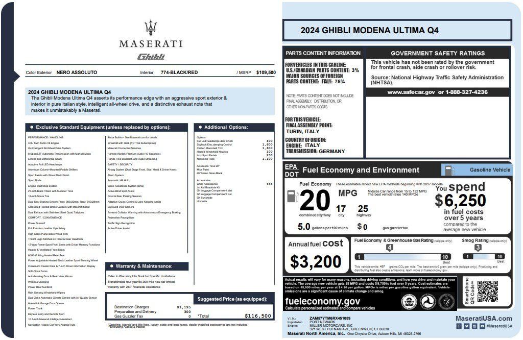 Certified 2024 Maserati Ghibli Modena Q4 AWD/4WD image 36
