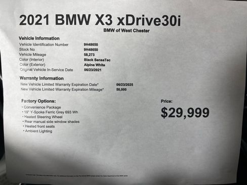 Used 2021 BMW X3 xDrive30i w/ Convenience Package image 21