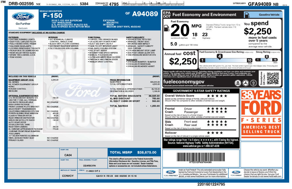 Used 2016 Ford F150 XL w/ Equipment Group 101A Mid AWD/4WD image 27