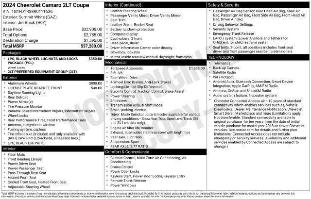 Used 2024 Chevrolet Camaro LT RWD image 4