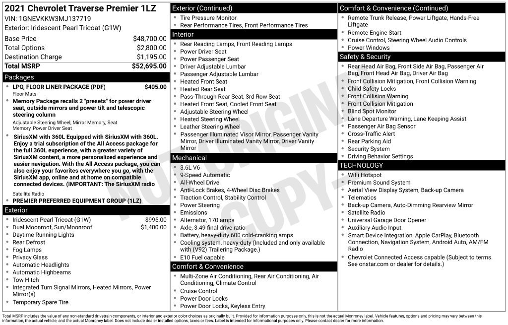 Used 2021 Chevrolet Traverse Premier AWD/4WD image 28