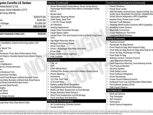 Used 2022 Toyota Corolla LE w/ Carpet Mat Package (TMS) FWD image 6