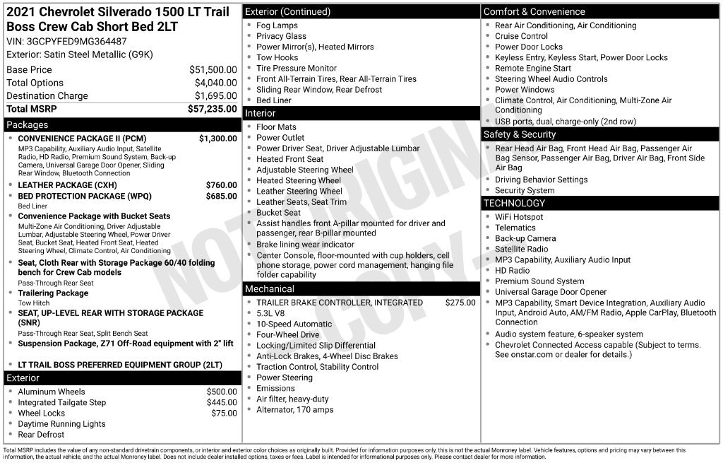 Used 2021 Chevrolet Silverado 1500 LT Trail Boss w/ Convenience Package II AWD/4WD image 11