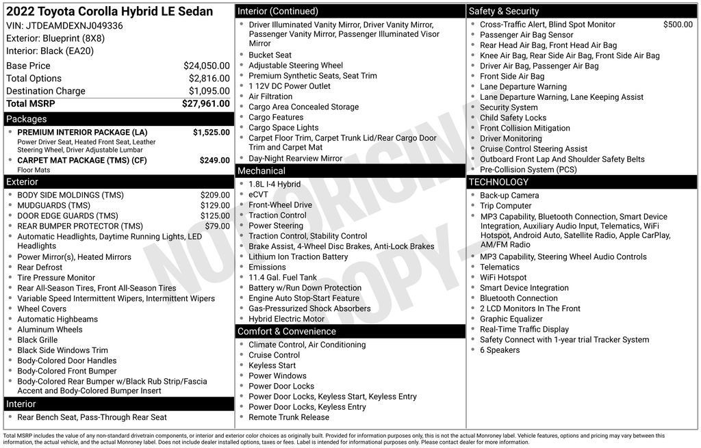 Used 2022 Toyota Corolla LE w/ Premium Interior Package FWD image 5
