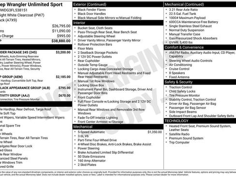 Used 2015 Jeep Wrangler Unlimited Sport w/ Quick Order Package 24S AWD/4WD image 5