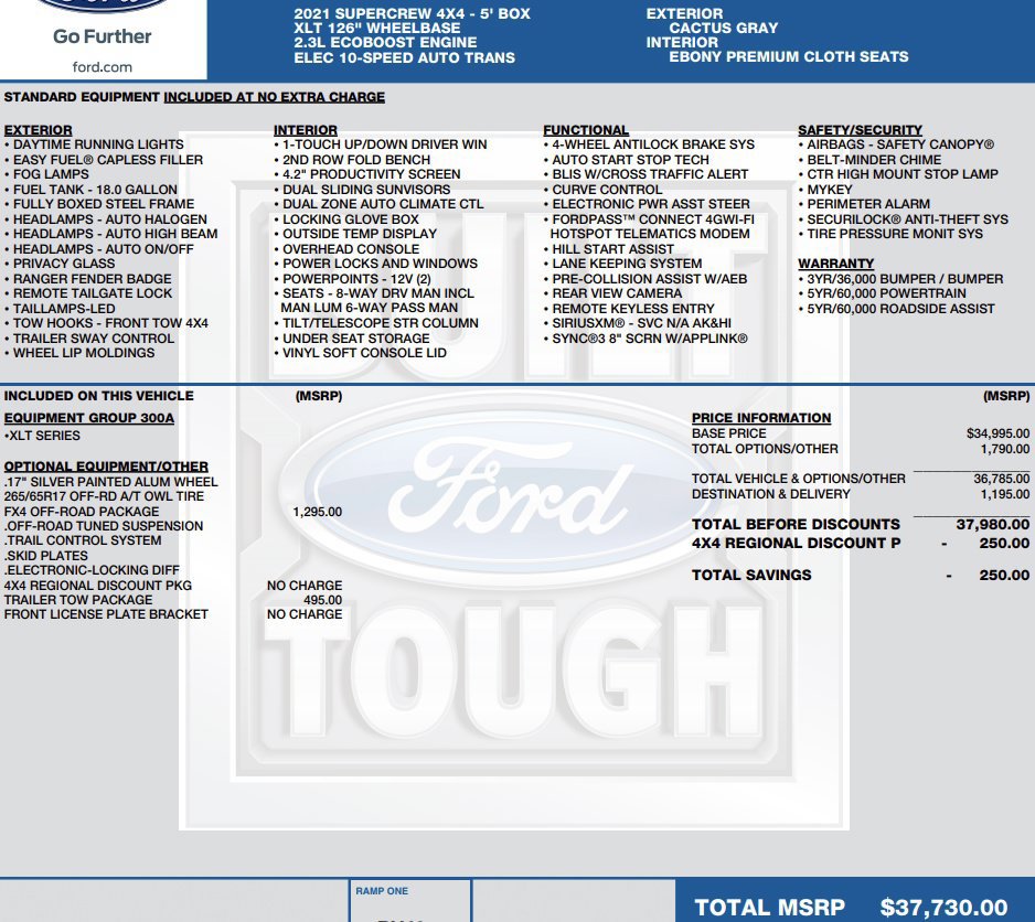 Used 2021 Ford Ranger XLT w/ FX4 Off-Road Package AWD/4WD image 2