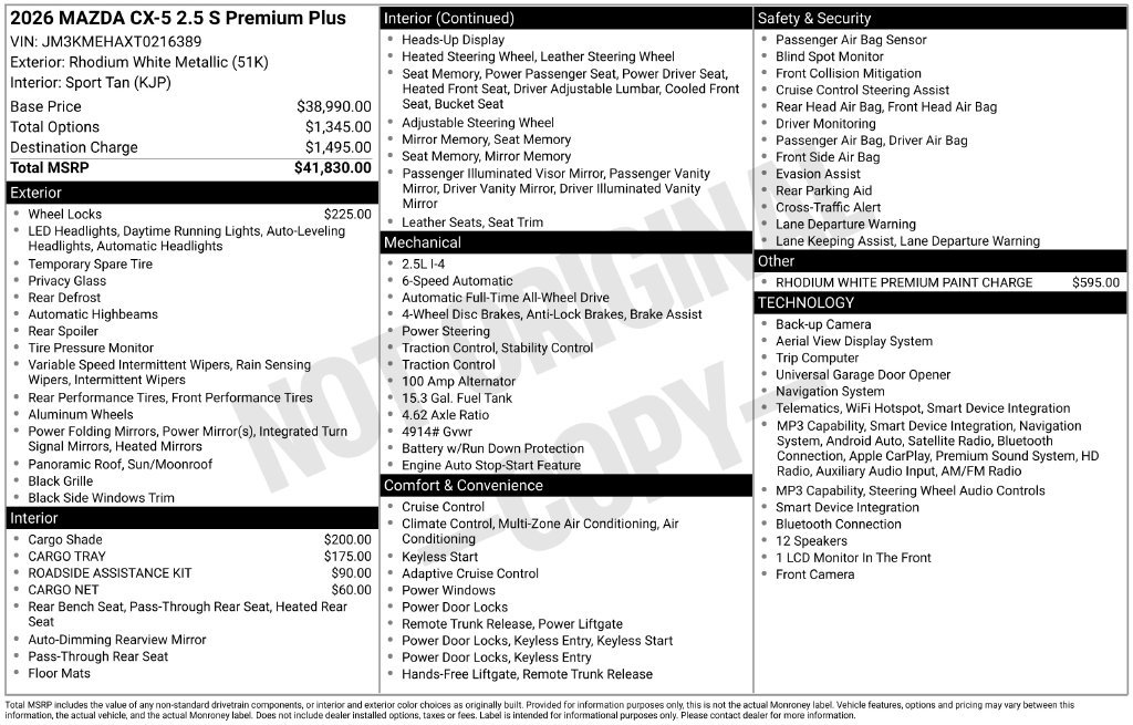 New 2026 MAZDA CX-5 2.5 S w/ Premium Plus Package AWD/4WD image 35