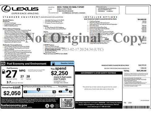 Used 2023 Lexus RX 500h F Sport w/ Accessory Package (Z1) AWD/4WD image 2