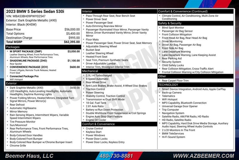 Used 2023 BMW 530i w/ M Sport Package RWD image 3