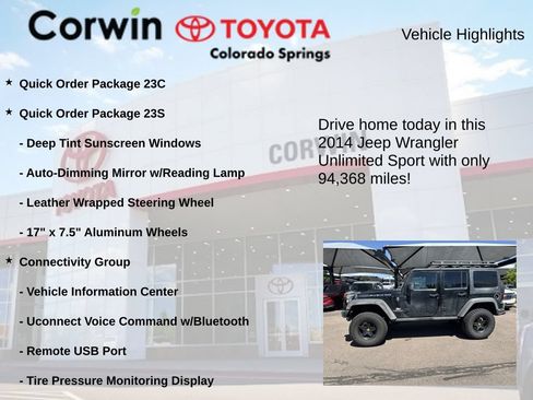 Used 2014 Jeep Wrangler Unlimited Sport w/ Quick Order Package 23S AWD/4WD image 7