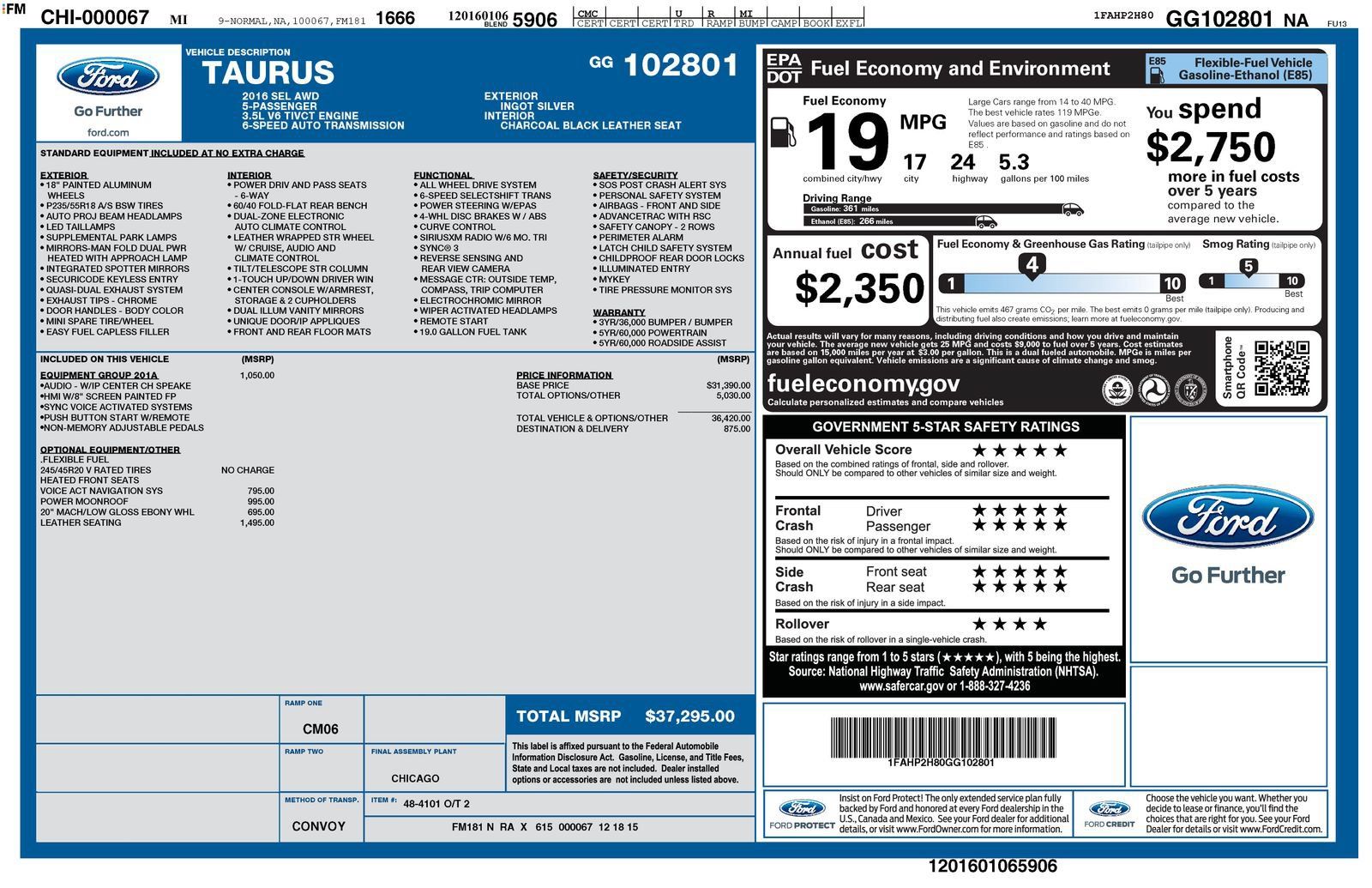 Used 2016 Ford Taurus SEL w/ Equipment Group 201A AWD/4WD image 5
