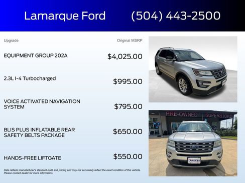 Used 2016 Ford Explorer XLT w/ Equipment Group 202A FWD image 2