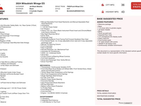 Used 2024 Mitsubishi Mirage ES image 2