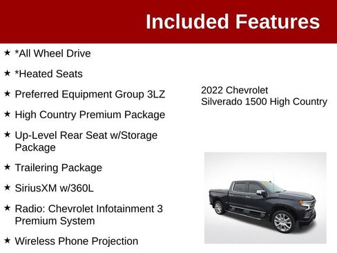 Used 2022 Chevrolet Silverado 1500 High Country w/ High Country Premium Package AWD/4WD image 3
