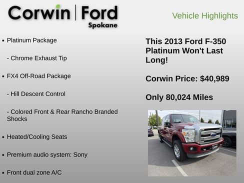 Used 2013 Ford F350 Platinum w/ FX4 Off Road Pkg AWD/4WD image 16