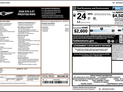 Certified 2026 Genesis G70 2.5T Prestige RWD image 3