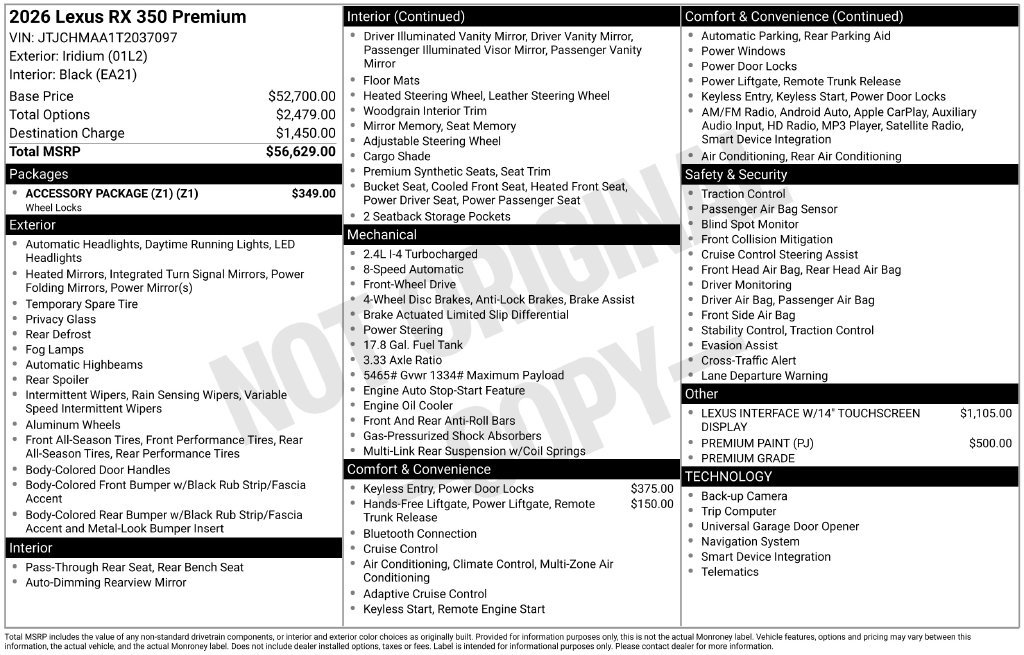 Used 2026 Lexus RX 350 Premium w/ Accessory Package (Z1) FWD image 32