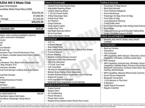 New 2026 MAZDA MX-5 Miata Club w/ Interior Package RWD image 3