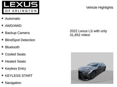 Used 2022 Lexus LS 500 F Sport w/ Accessory Package (Z2) AWD/4WD image 8