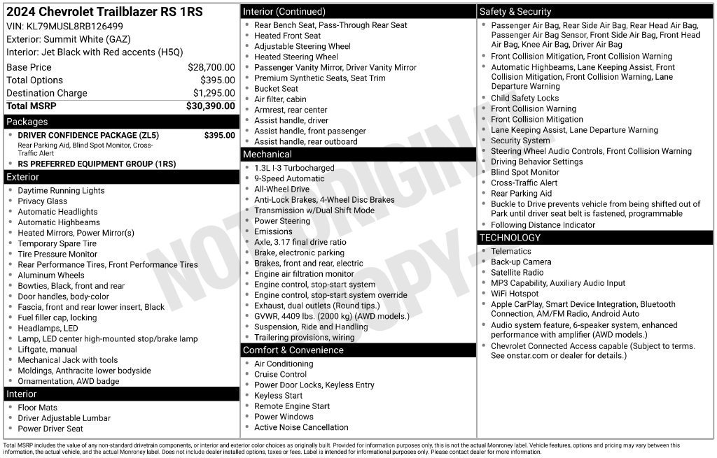 Used 2024 Chevrolet TrailBlazer RS w/ Driver Confidence Package AWD/4WD image 10