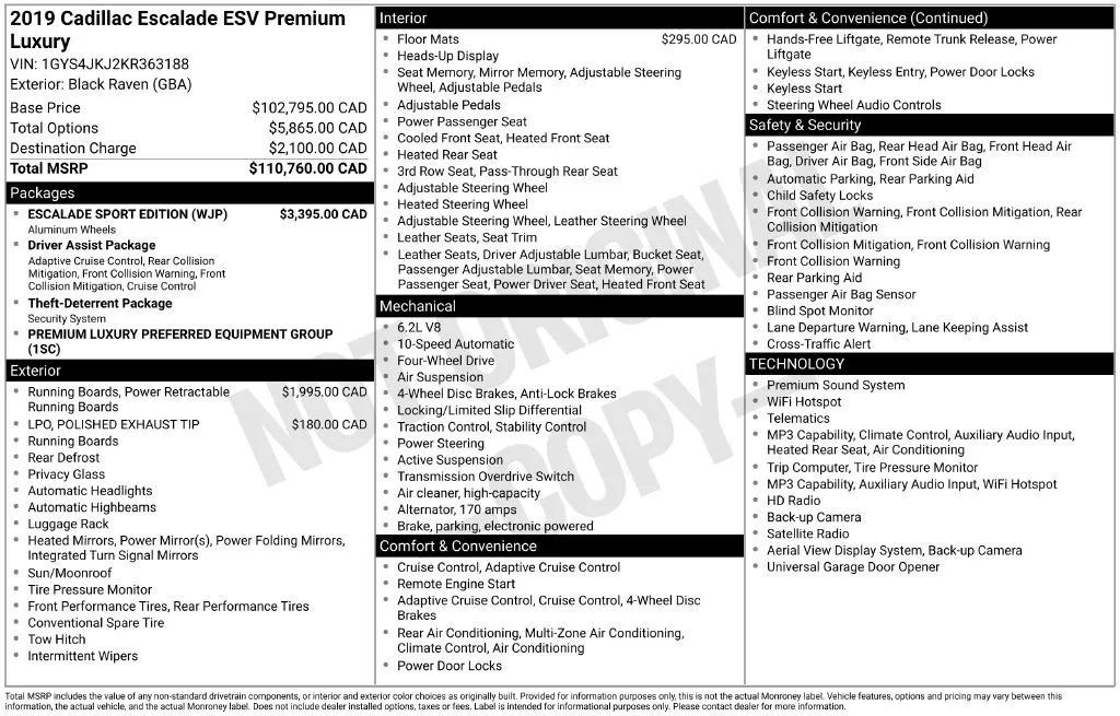 Used 2019 Cadillac Escalade ESV Premium Luxury w/ Escalade Sport Edition AWD/4WD image 2