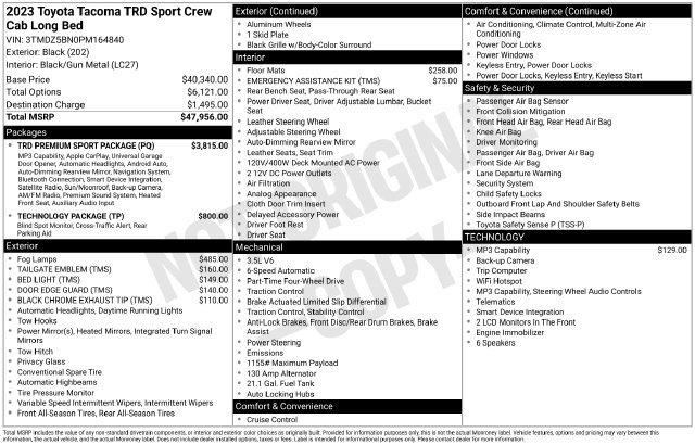 Used 2023 Toyota Tacoma TRD Sport w/ TRD Premium Sport Package AWD/4WD image 47