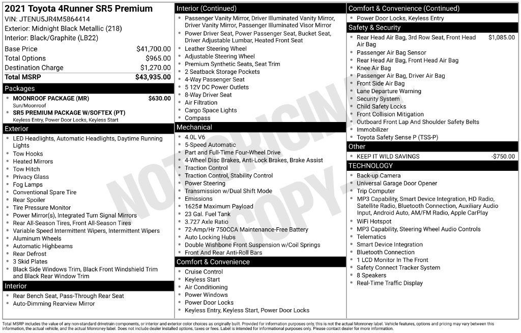 Used 2021 Toyota 4Runner SR5 Premium w/ Moonroof Package AWD/4WD image 22