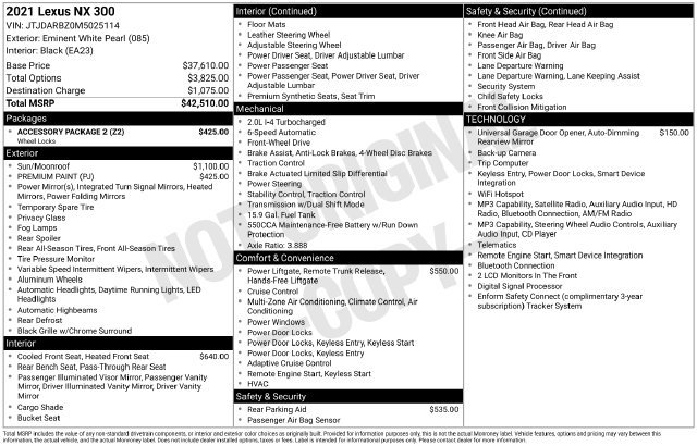 Used 2021 Lexus NX 300 FWD w/ Accessory Package 2 image 2
