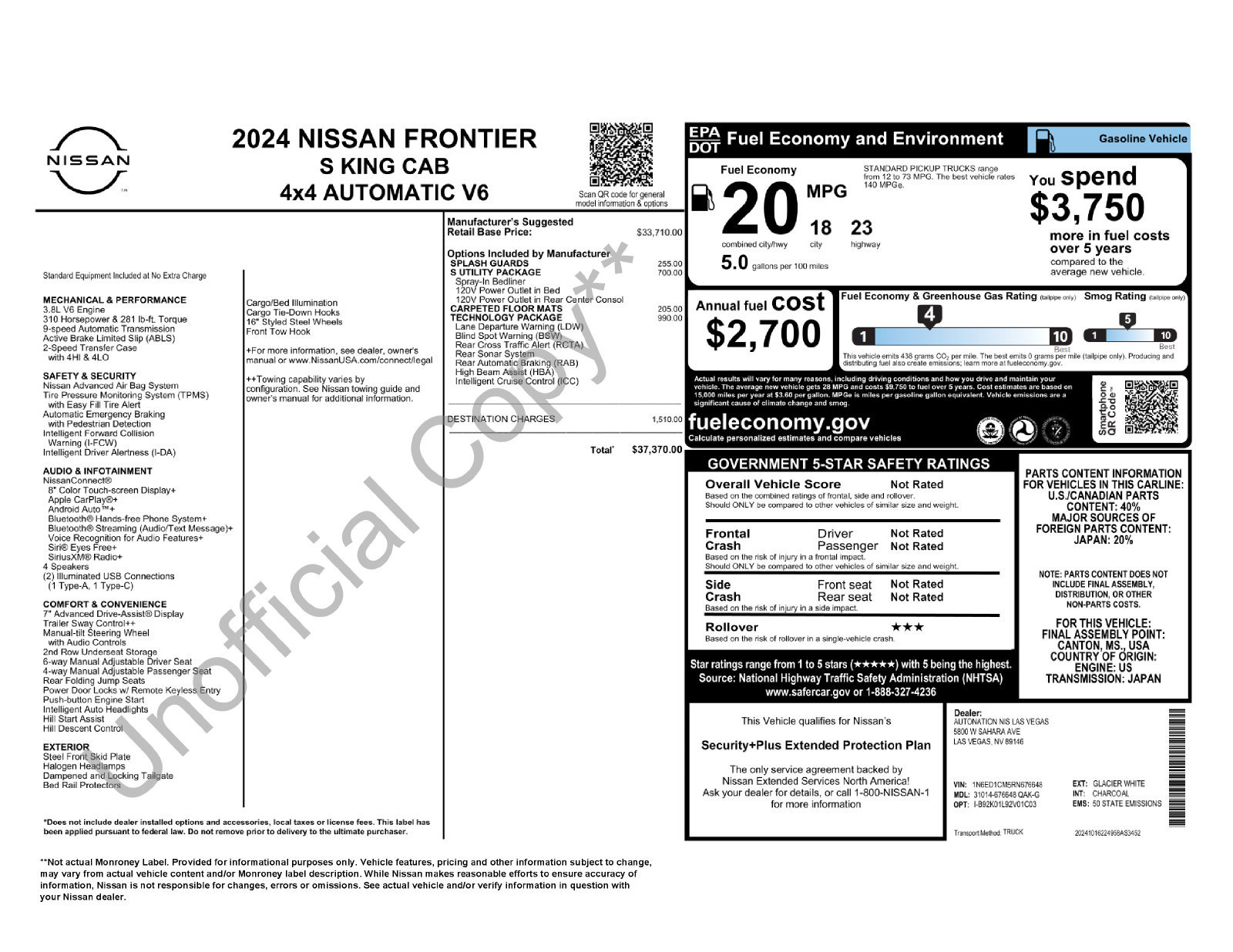 Used 2024 Nissan Frontier S w/ Technology Package AWD/4WD image 4