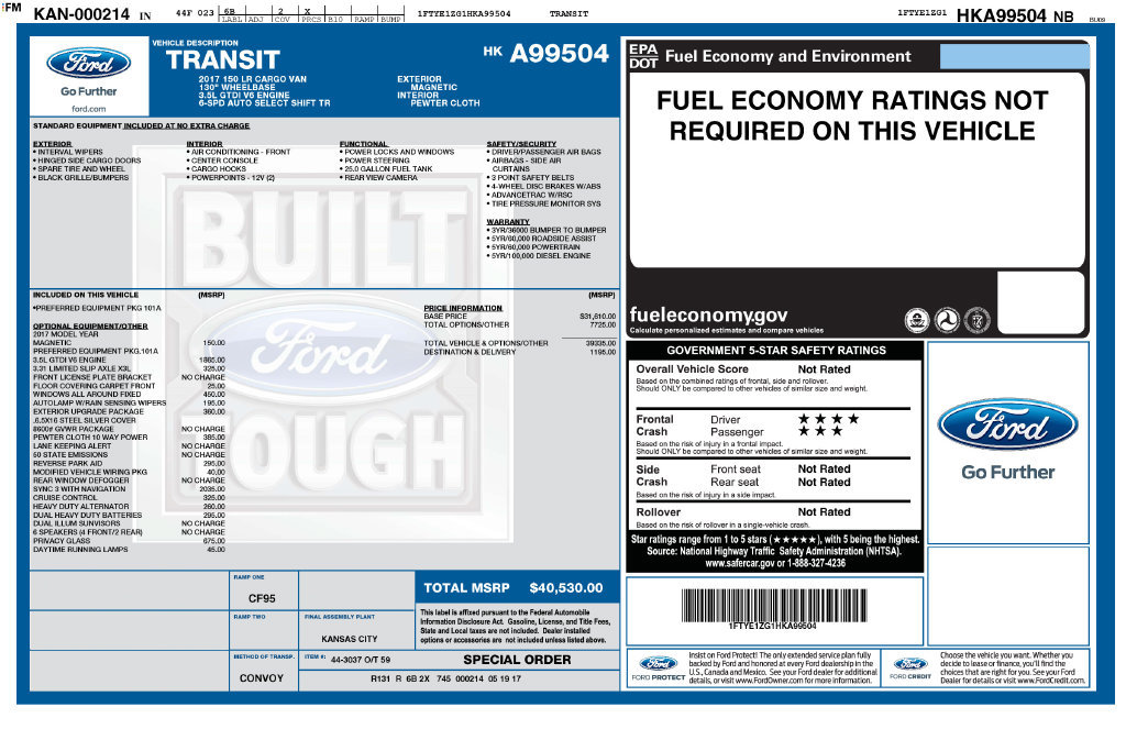Used 2017 Ford Transit 150 130 Low Roof w/ Exterior Upgrade Package RWD image 6