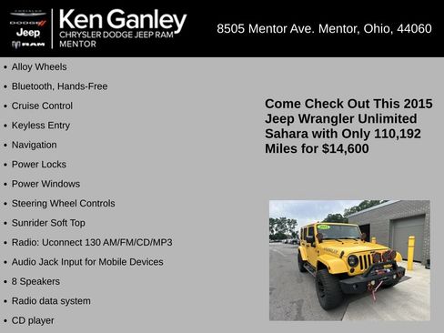 Used 2015 Jeep Wrangler Unlimited Sahara w/ Dual Top Group AWD/4WD image 5