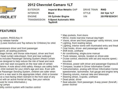 Used 2012 Chevrolet Camaro LT w/ RS Package RWD image 17