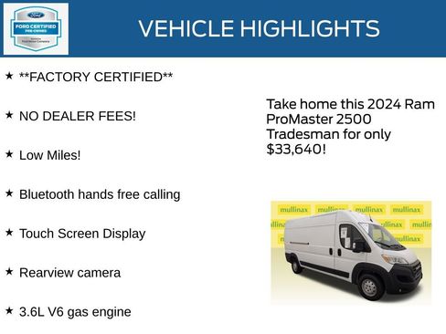 Used 2024 RAM ProMaster 2500 w/ Convenience Group FWD image 12