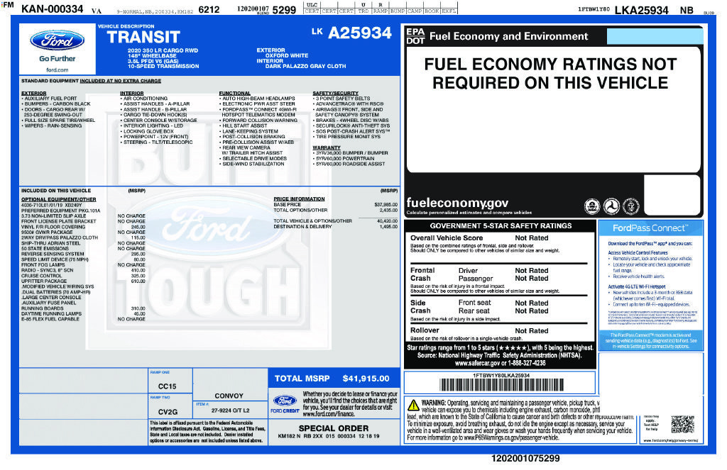 Used 2020 Ford Transit 350 Low Roof w/ Upfitter Package RWD image 18