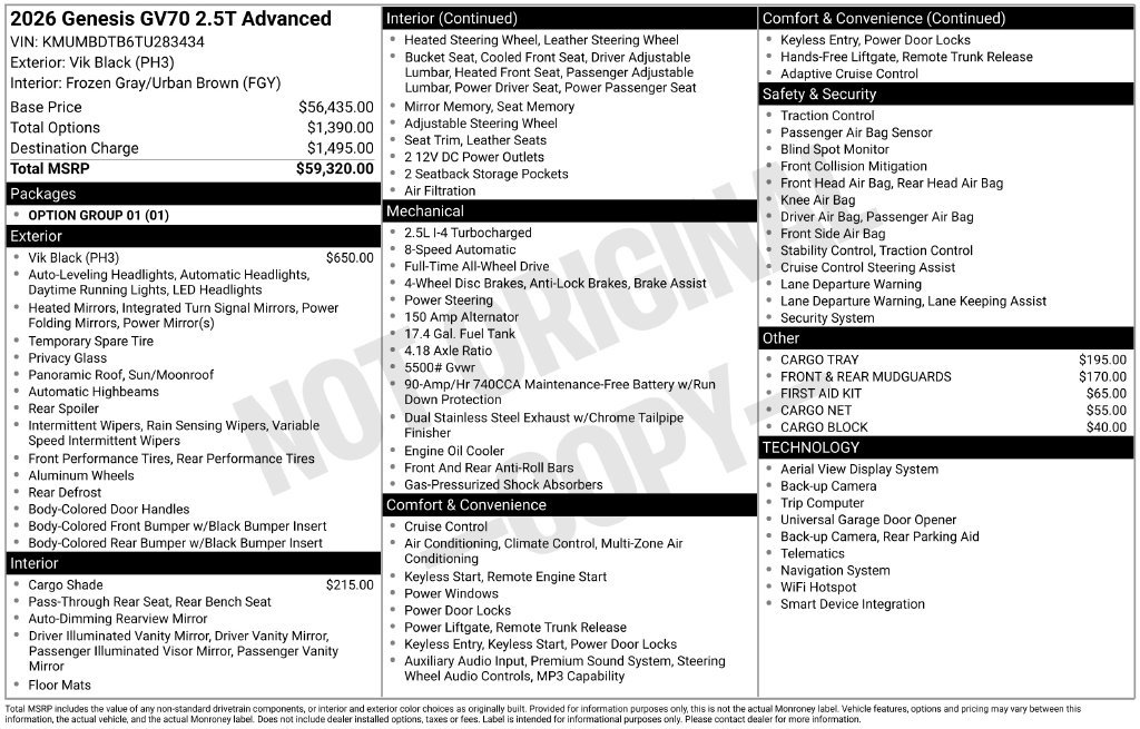 New 2026 Genesis GV70 2.5T Advanced AWD/4WD image 8