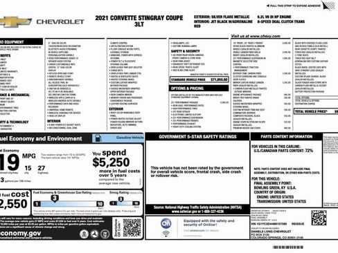 Used 2021 Chevrolet Corvette Stingray Premium Cpe w/ Z51 Performance Package image 2