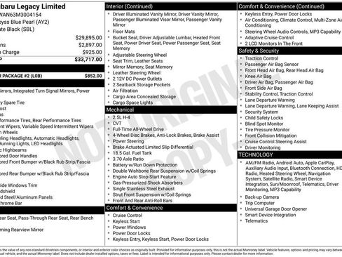 Certified 2021 Subaru Legacy Limited w/ Popular Package #2 AWD/4WD image 24