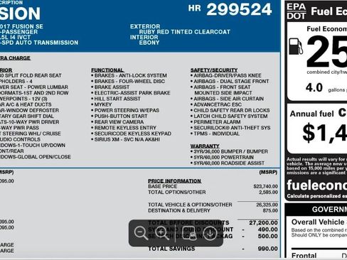 Used 2017 Ford Fusion SE w/ Equipment Group 201A image 2