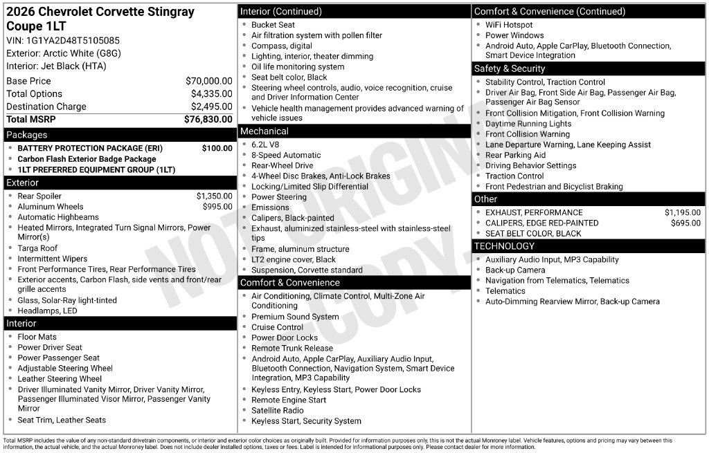Used 2026 Chevrolet Corvette Stingray Coupe w/ Battery Protection Package RWD image 7