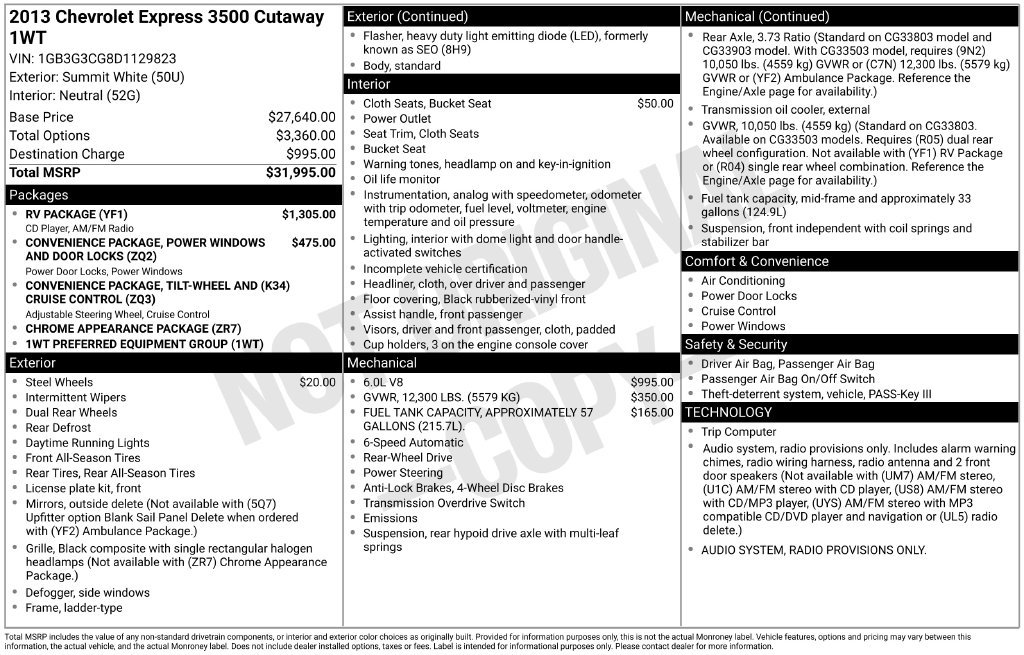 Used 2013 Chevrolet Express 3500 Extended w/ RV Package RWD image 2