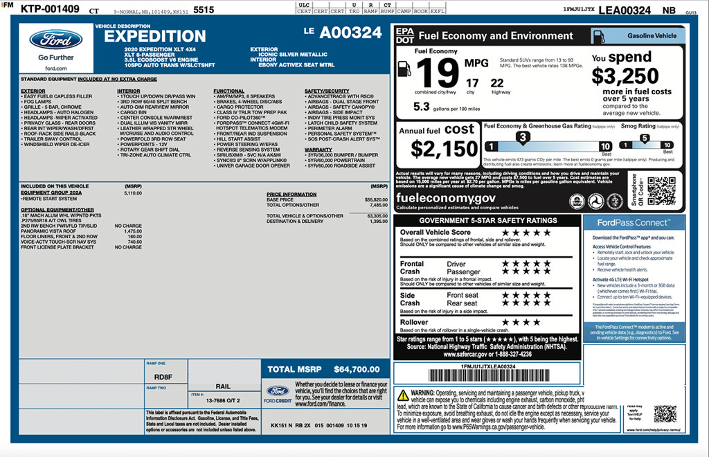 Used 2020 Ford Expedition XLT w/ Equipment Group 202A AWD/4WD image 2