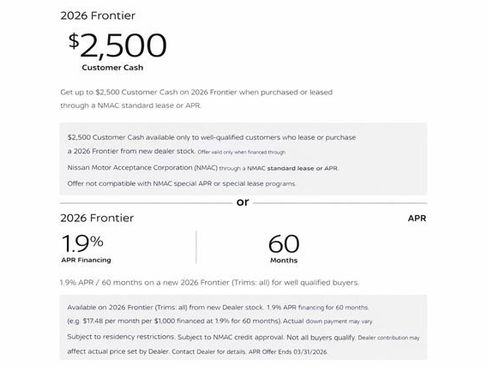 New 2026 Nissan Frontier SV w/ Tow Package image 2