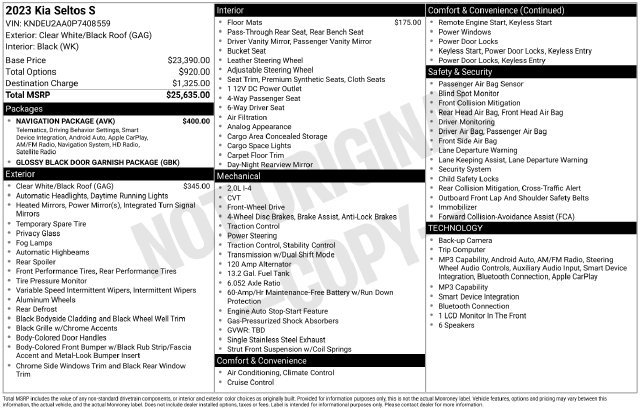 Used 2023 Kia Seltos S w/ Navigation Package FWD image 21