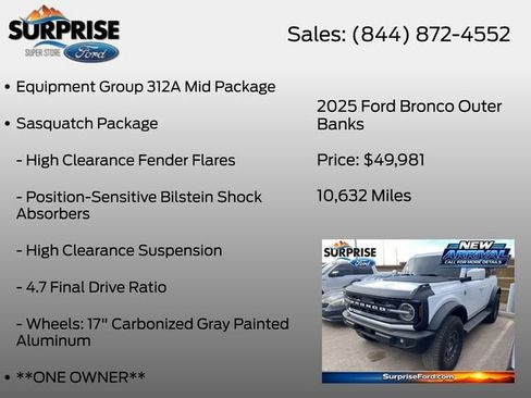 Used 2025 Ford Bronco Outer Banks w/ Sasquatch Package AWD/4WD image 7