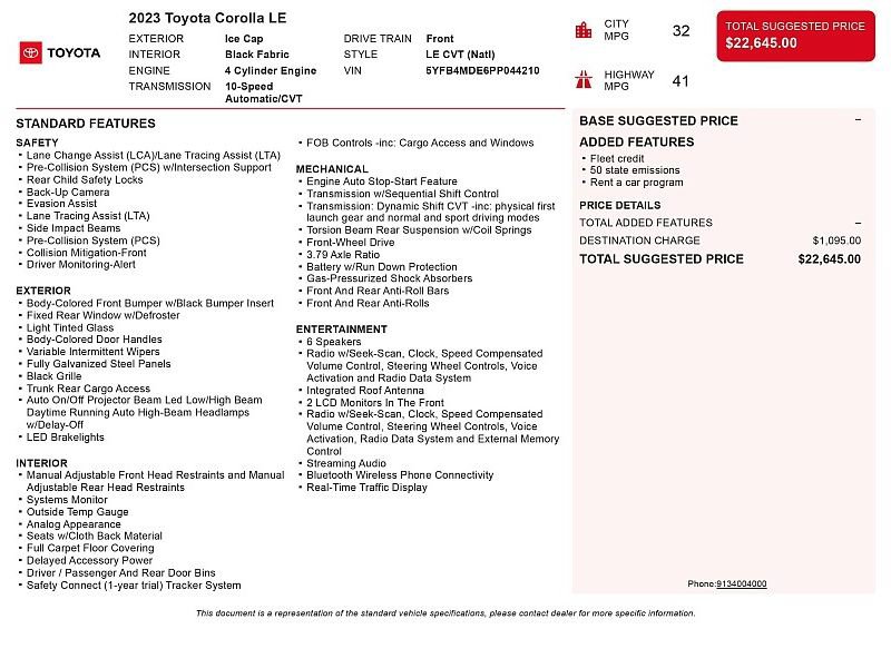 Used 2023 Toyota Corolla LE FWD image 2