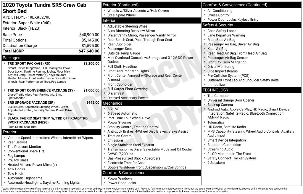 Used 2020 Toyota Tundra SR5 w/ TRD Sport Package AWD/4WD image 3