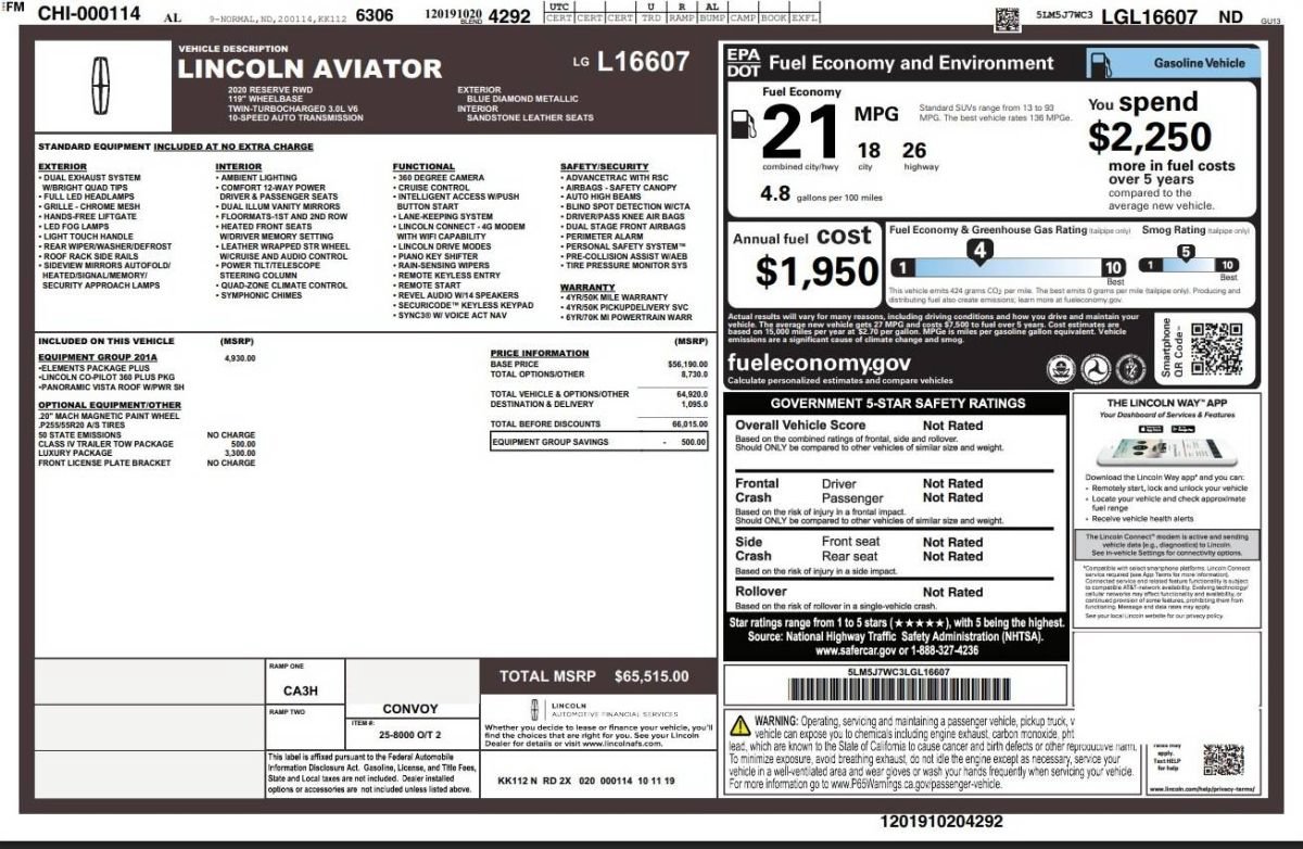 Used 2020 Lincoln Aviator Reserve w/ Equipment Group 201A RWD image 16