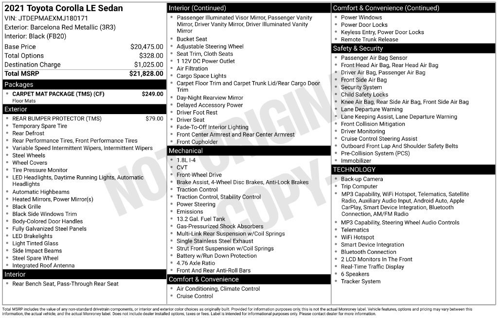 Used 2021 Toyota Corolla LE w/ Carpet Mat Package (TMS) FWD image 31